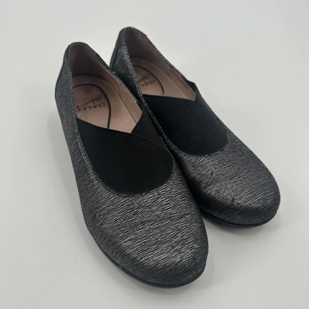 Dansko Shoes Womens Size 7.5-8 Black Metallic Slip On Flats Leather‎ 6702970297